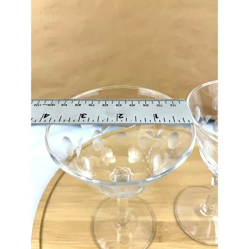 VTG Set of 2 Clear Carlton Champagne Glasses‎ Martini Stem Libbey Glass Etched